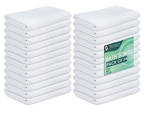 12 Pack White 100% Cotton Bath Towels, 20x40 Inches, Lightweight, Quick Drying, Commercial Grade, Gym, Salon, Spa & Hair