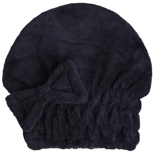 Microfiber Hair Drying Towels Head wrap with Bow-Knot Shower Cap Hair Turban hairWrap Bath Cap for Curly Long & Wet Hair Gift for Women Blackx2