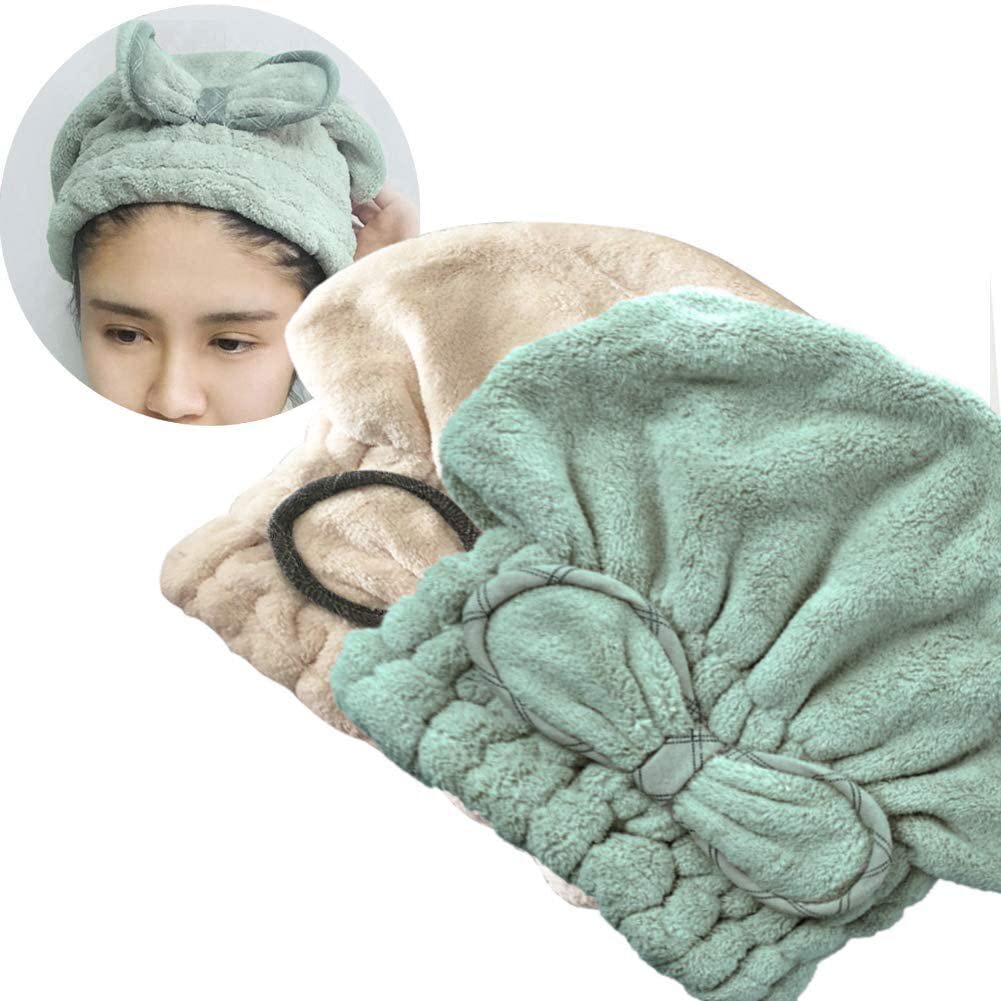 Jseng 2PC Microfiber Hair Drying Caps Stripe, Extreme Soft & Ultra Absorbent, Fast Drying Turban Hair Wrap Towels Thick Fluffy for Women