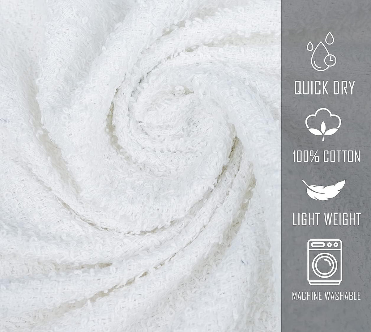 12 Pack White 100% Cotton Bath Towels, 20x40 Inches, Lightweight, Quick Drying, Commercial Grade, Gym, Salon, Spa & Hair