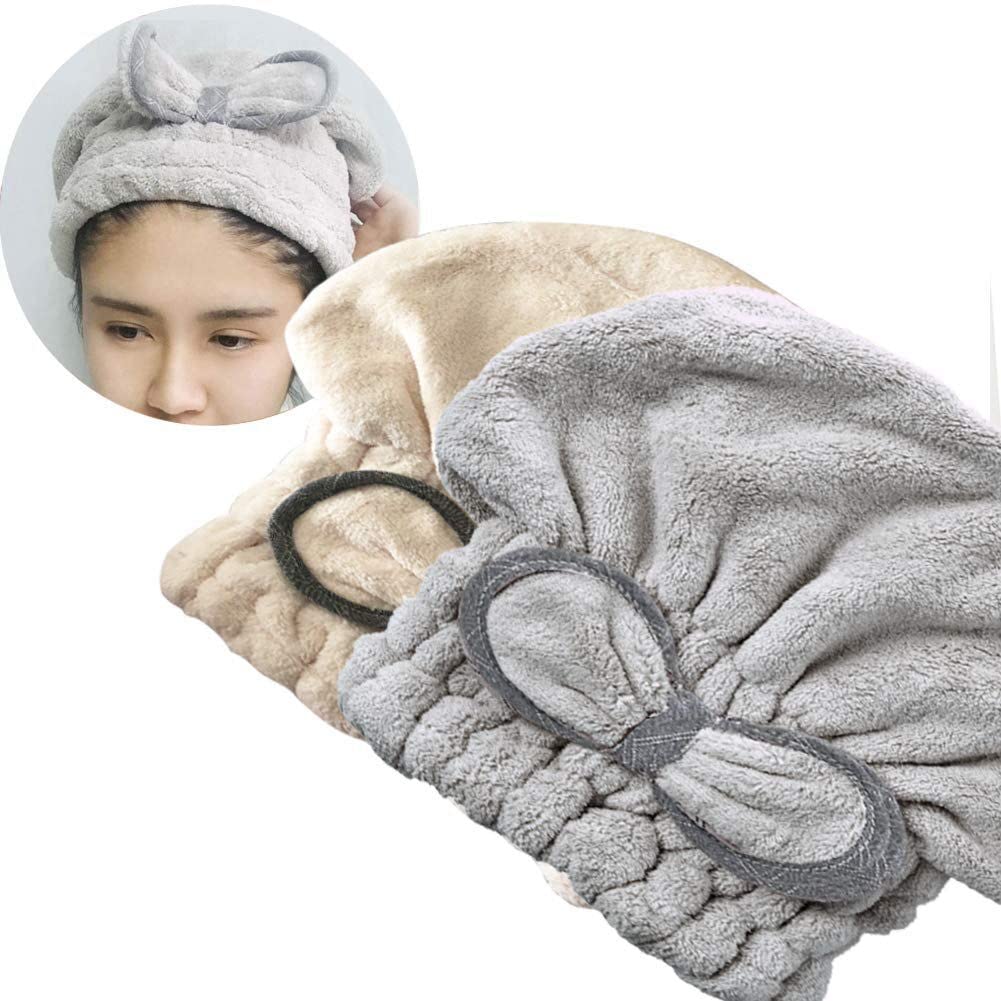 Jseng 3PC Microfiber Hair Towel Caps, Extreme Soft & Ultra Absorbent, Fast Drying Hair Drying Caps Towel Turban Wrap for Wet Hair Women