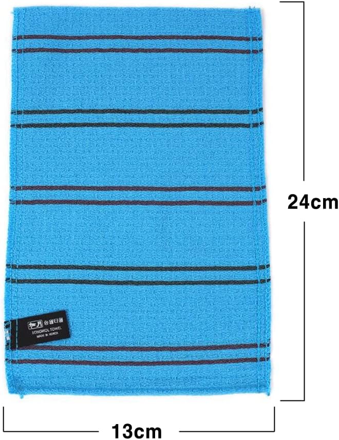 SONGWOL 10 Pack Korean Beauty Skin Large Exfoliating Bath Shower Towel Gloves Scrub Wash Clothes Made in Korea Blue