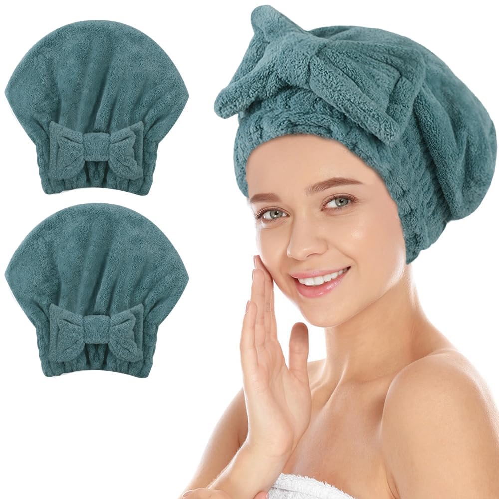 SUNLAND Large Microfiber Hair Drying Caps with Bow Knot 2 Pack Lightpurple