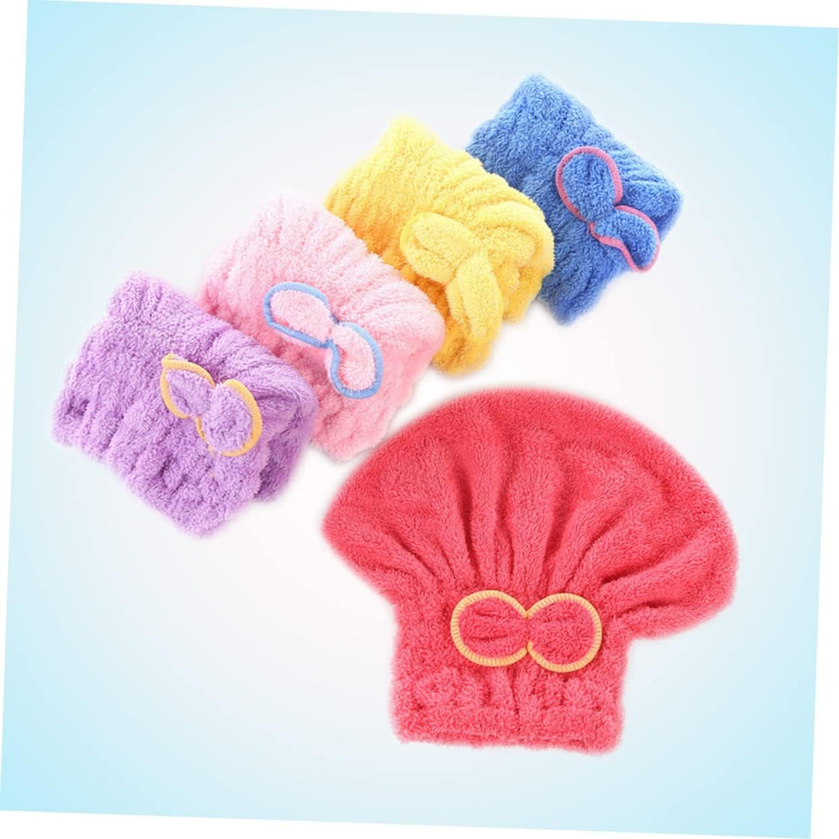 5Pcs Coral Fleece Dry Hair Caps with Thickened Bowknot Double-Sided Design Super Absorbent Hair Drying Hats for Women Fast Drying Turban for Bath Shower Gym Use