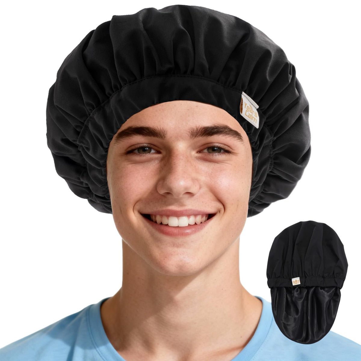 Years calm Satin Lined Shower Cap for Men Waterproof Reusable Camouflage