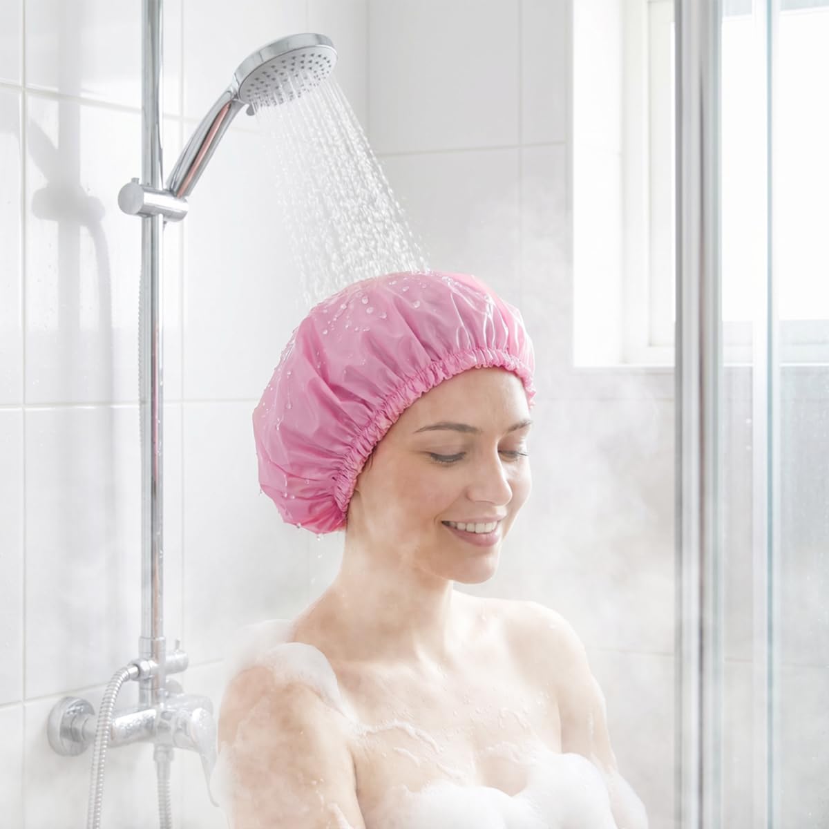 Terry Lined Shower Caps for Women, 4 PCS Cloth Bath Caps Waterproof