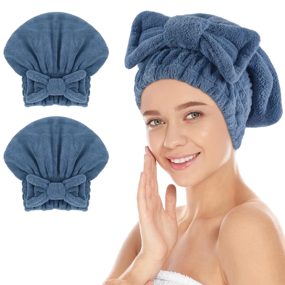 SUNLAND Large Microfiber Hair Drying Caps with Bow Knot 2 Pack Lightpurple
