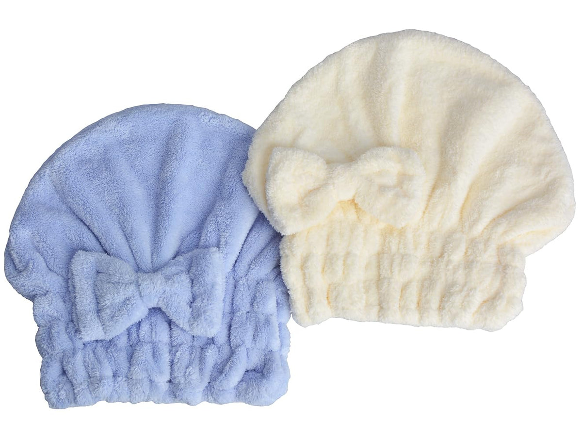 Microfiber Hair Drying Towels Head wrap with Bow-Knot Shower Cap Hair Turban hairWrap Bath Cap for Curly Short or Long & Wet Hair Gift for Women 2pack