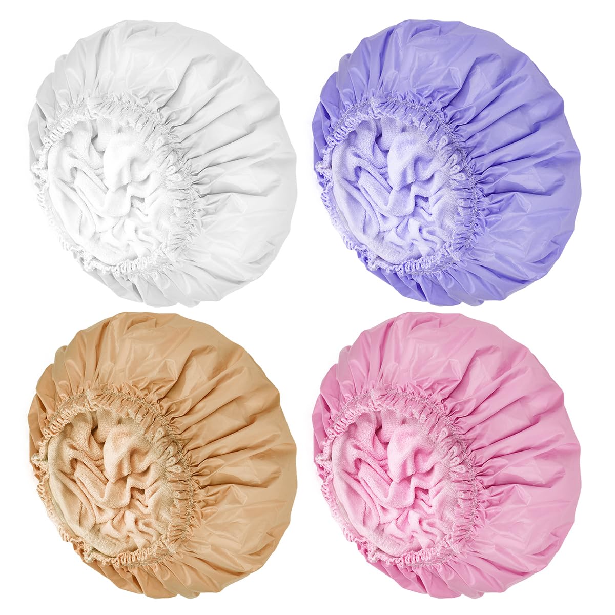 Terry Lined Shower Caps for Women, 4 PCS Cloth Bath Caps Waterproof