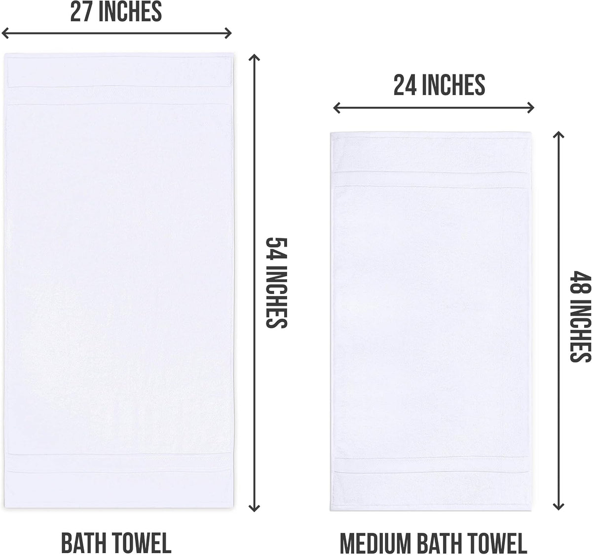 Utopia Towels 6 Pack Medium Bath Towels, 24x48 in, 100% Cotton, White