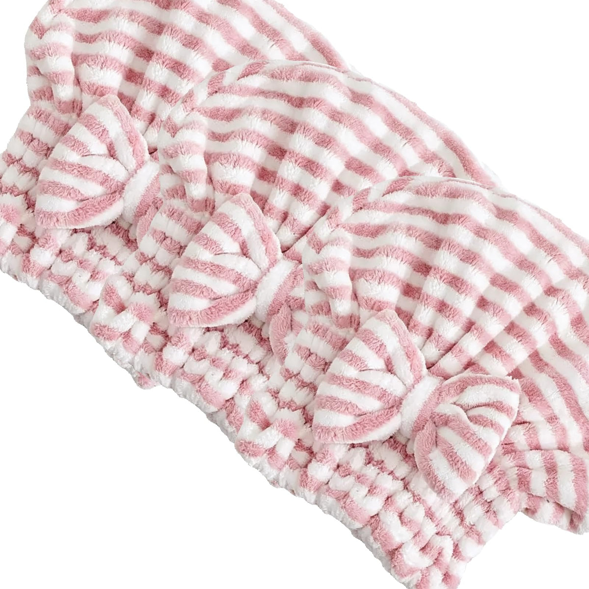 Jseng 2PC Microfiber Hair Drying Caps Stripe, Extreme Soft & Ultra Absorbent, Fast Drying Turban Hair Wrap Towels Thick Fluffy for Women