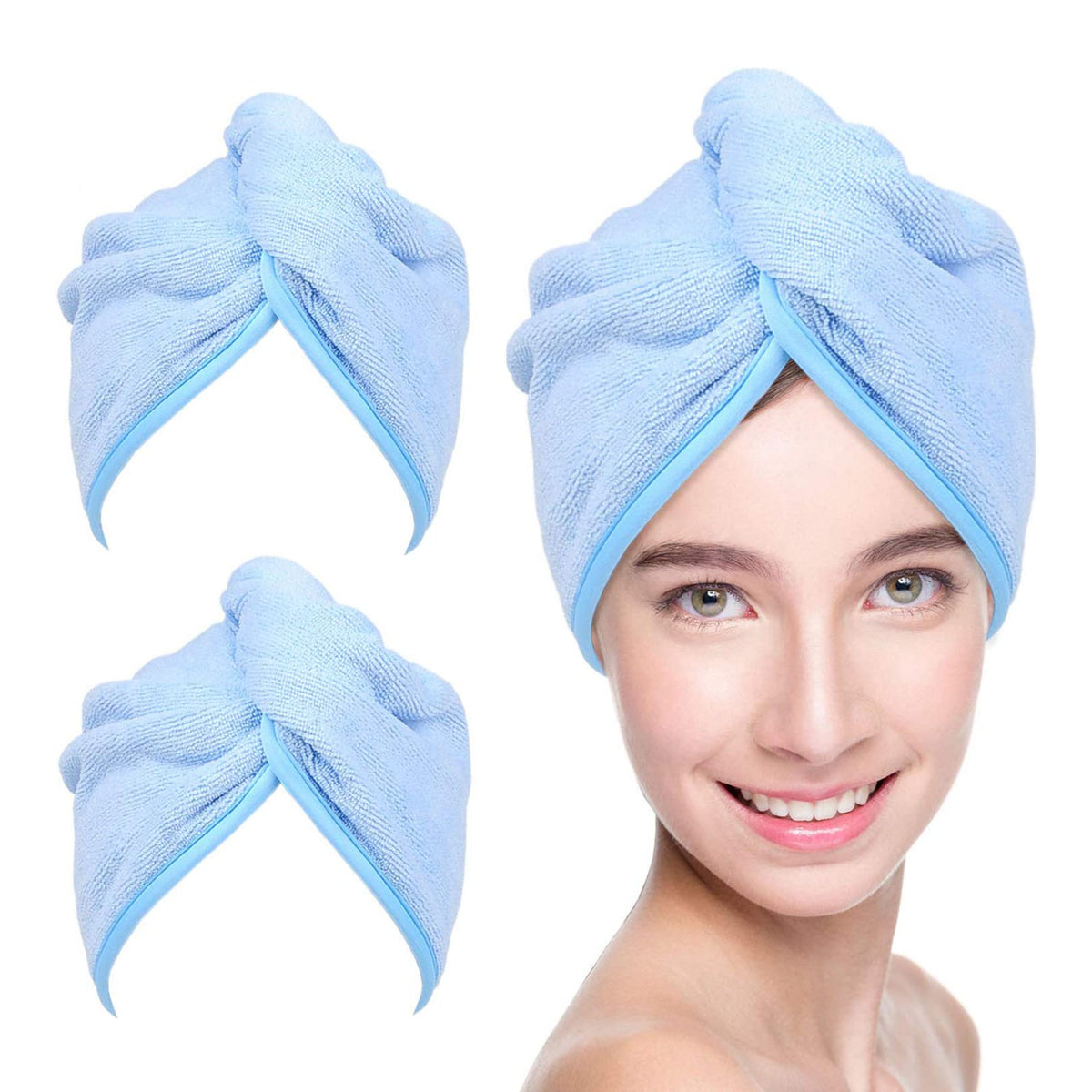Microfiber Hair Towel Hair Wrap: 2 Pcs 10X26 Hair Dryer Women (White Beige)