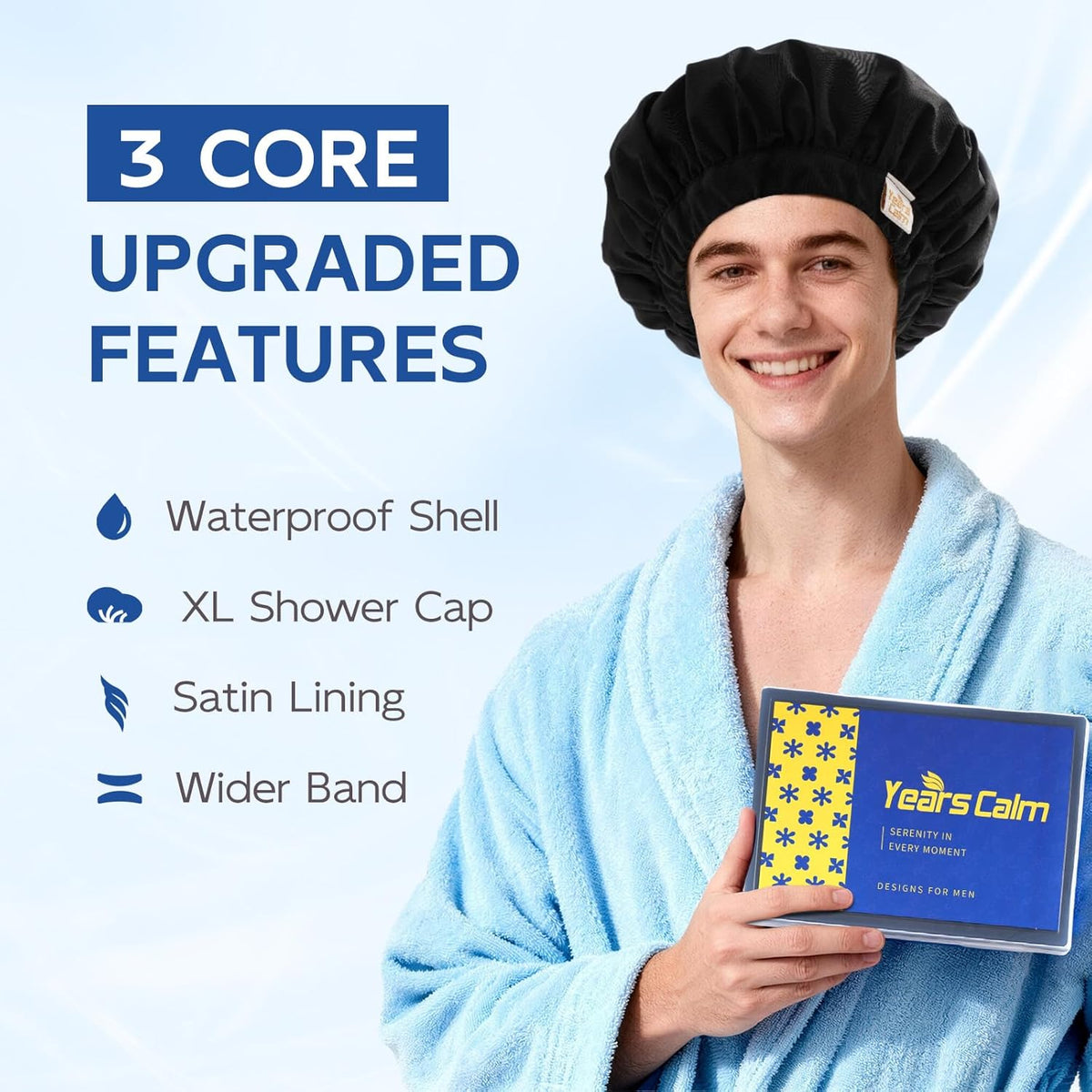 Years calm Satin Lined Shower Cap for Men Waterproof Reusable Camouflage