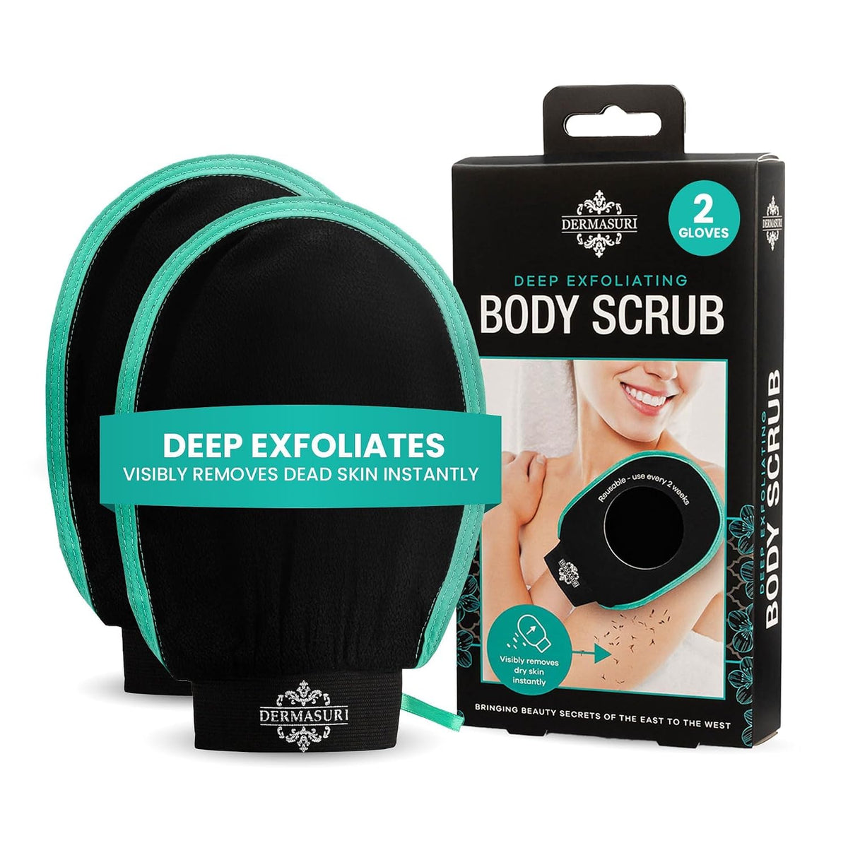 Dermasuri Exfoliating Body Scrubber Glove, Exfoliating Glove, Black (2 Pk)