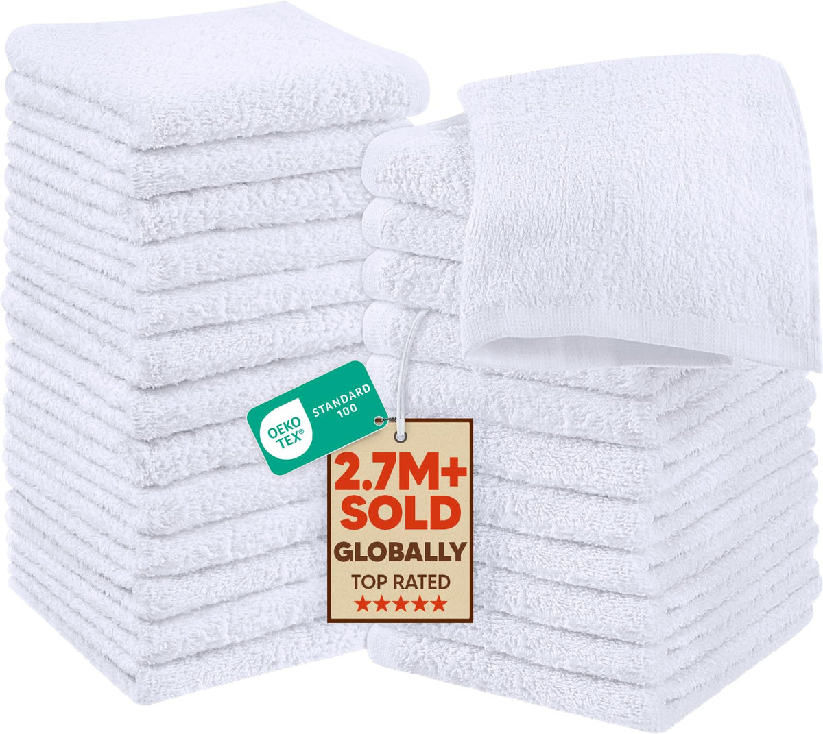 Utopia Towels 24 Pack Washcloths, 12x12 in, 100% Cotton, Grey