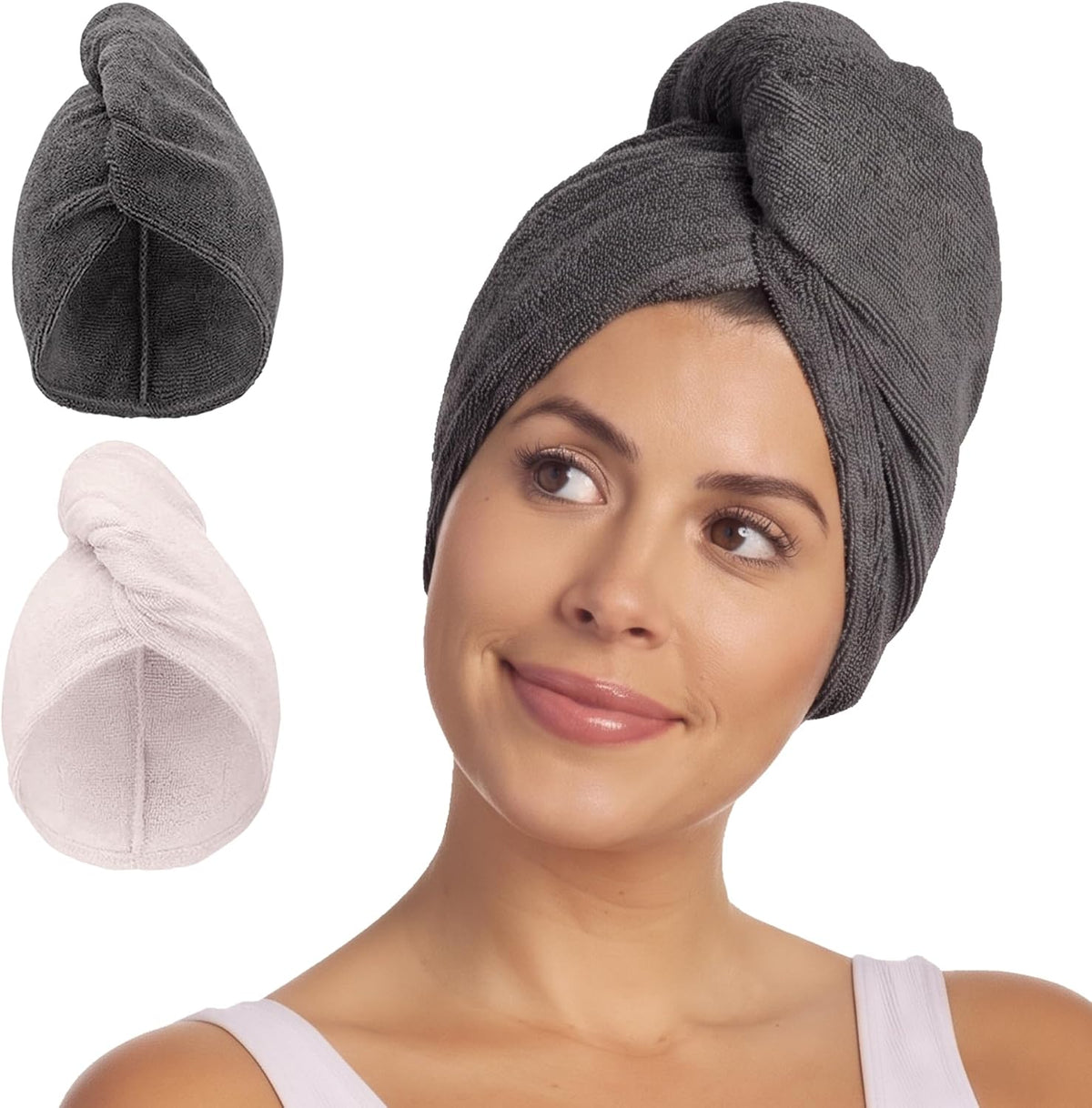 Turbie Twist Microfiber Hair Towel, Grey & Light Pink (2 Pack)