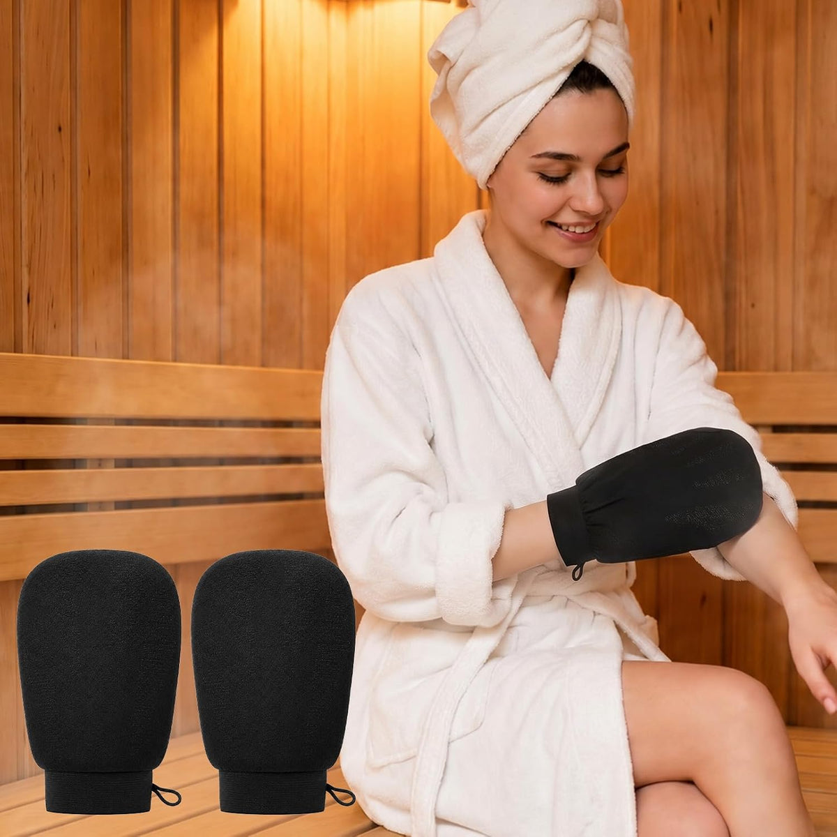 20 Pcs Exfoliating Gloves, Bulk Viscose Fiber Body Scrubber Mitts for Dead Skin Removal, Korean Style Shower Exfoliator for Men and Women, Black