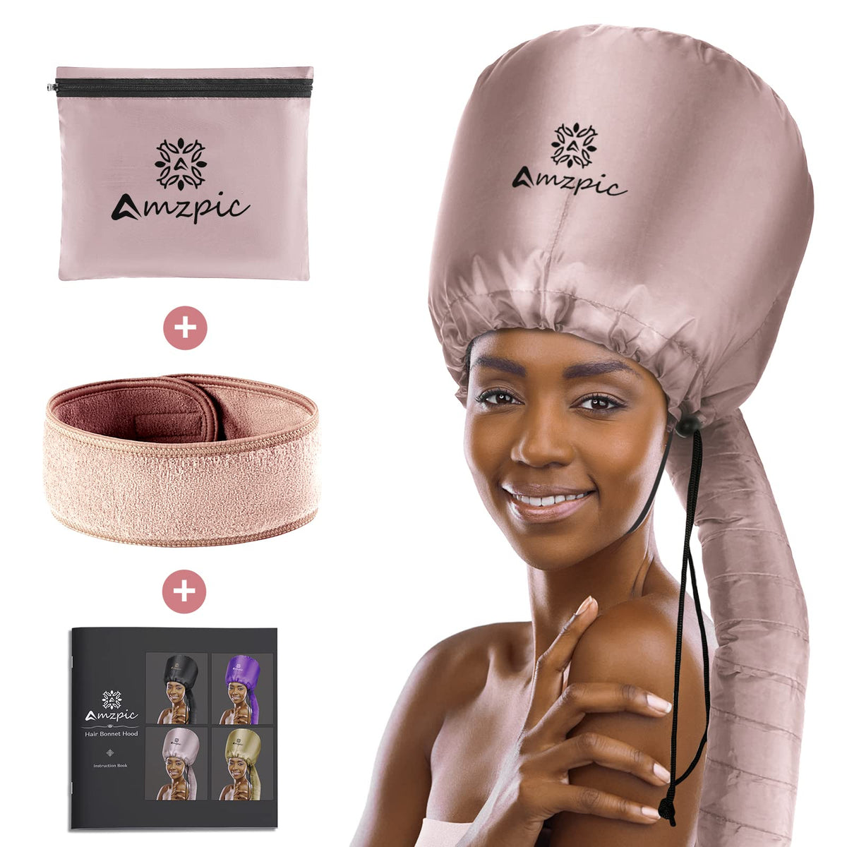 Bonnet Hood Hair Dryer Attachment - Soft, Adjustable Extra Large Bonnet Hair Dryer for Speeds Up Drying Time at Home, Easy to Use for Styling, Curling and Deep Conditioning (Pink)