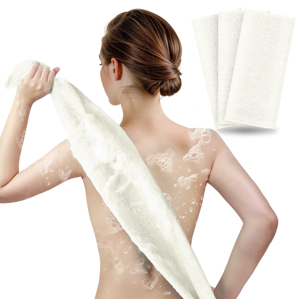 ARCH&M Exfoliating Washcloth & Japanese Shower Towel, 3 Pack, Body Scrubber
