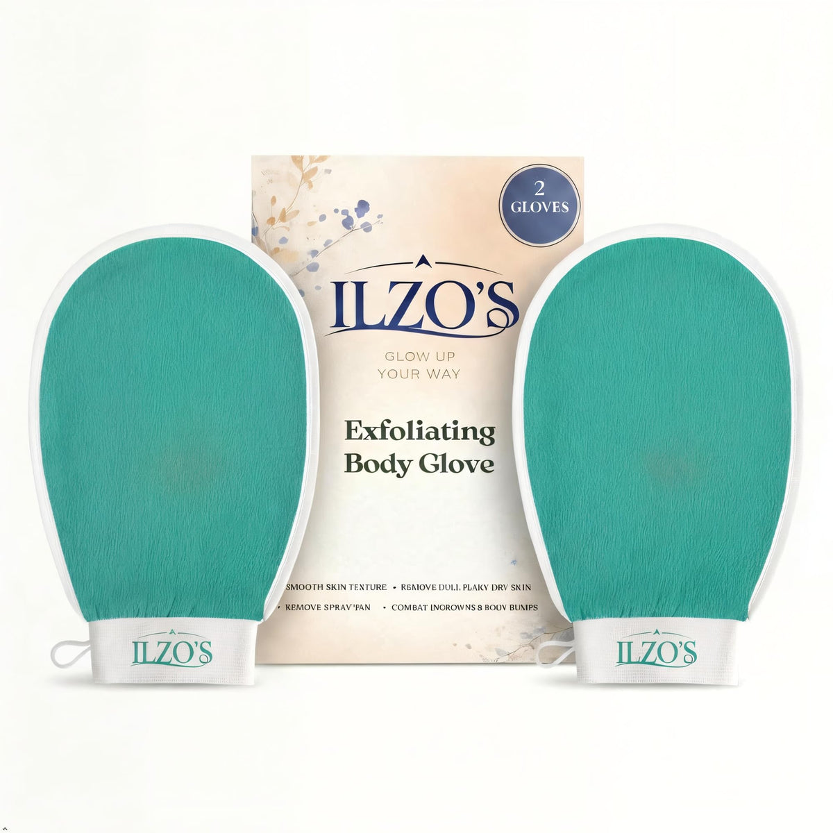 ILZO’S Original Exfoliating Mitt for Body (2 Pack) – Deep Exfoliating Glove for Dead Skin Removal, Korean Viscose Body Scrub Mitt for Smooth Skin, Helps Ingrown Hair & Keratosis Pilaris (GREEN)