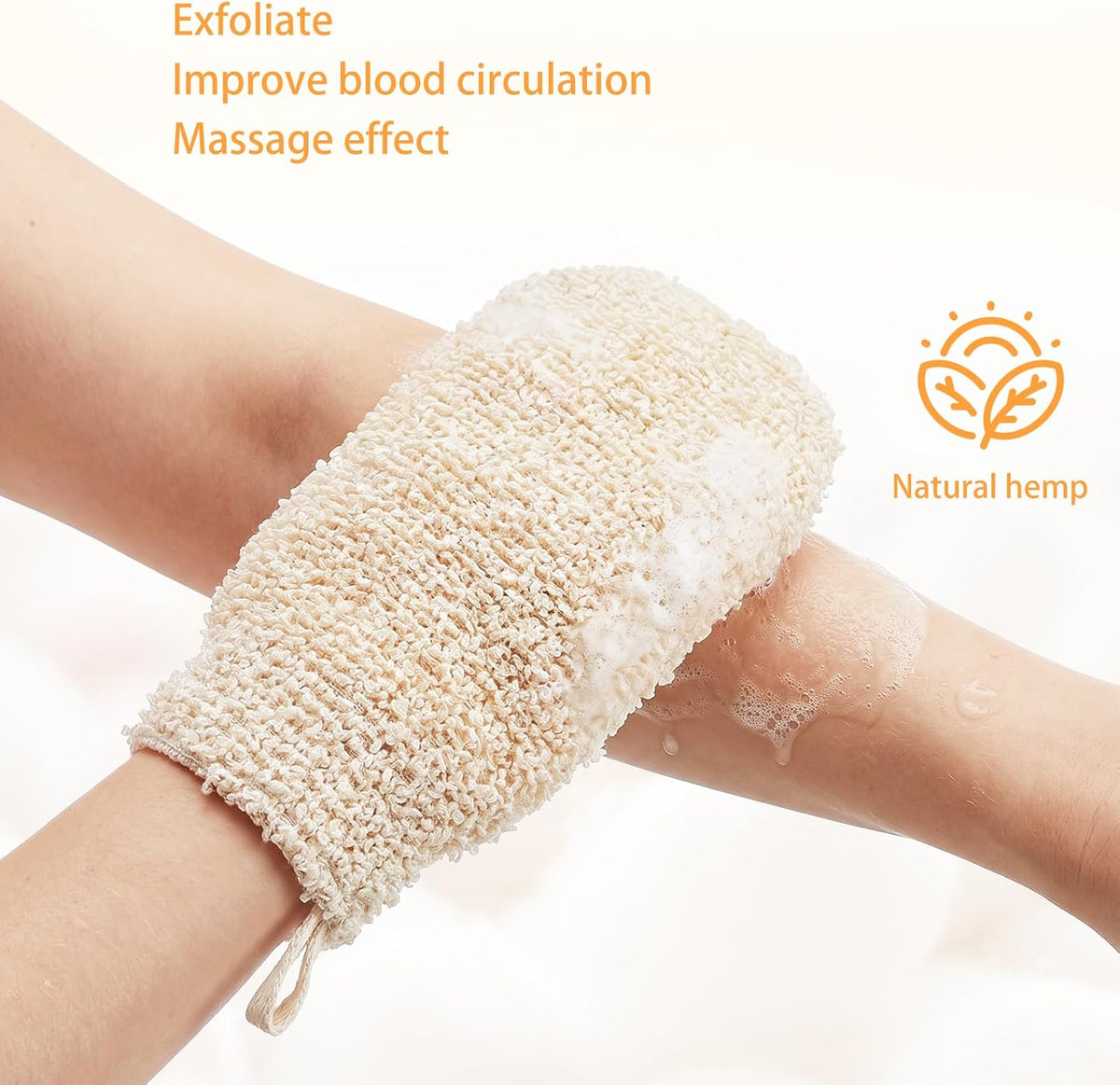 2Pcs Natural Bath Gloves, Exfoliate Glove Shower Mitt for Women Men, Soft Loofah Gloves Mitts Washcloth, Fiber Exfoliating Mitt for Body Scrub and Cleansing