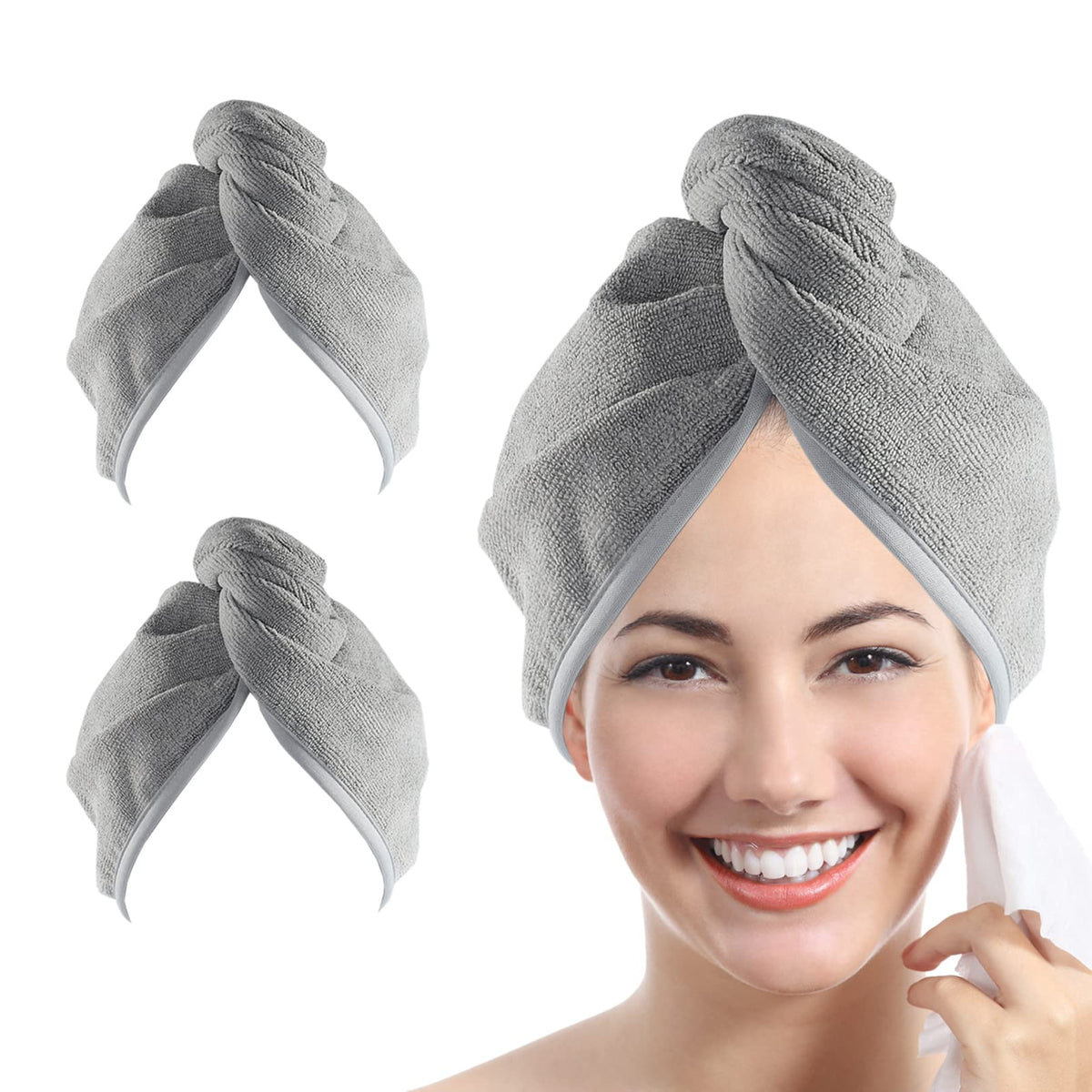 Microfiber Hair Towel Hair Wrap: 2 Pcs 10X26 Hair Dryer Women (White Beige)