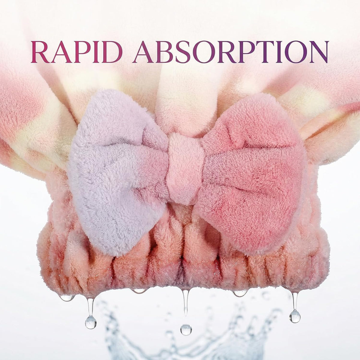 2 Pcs Ultra Absorbent Microfiber Hair Towel Wrap, Bow Tie Design Hair Drying Caps Quick Dry Hair Towel for Women Girls Long Curly Hair (Gradient)