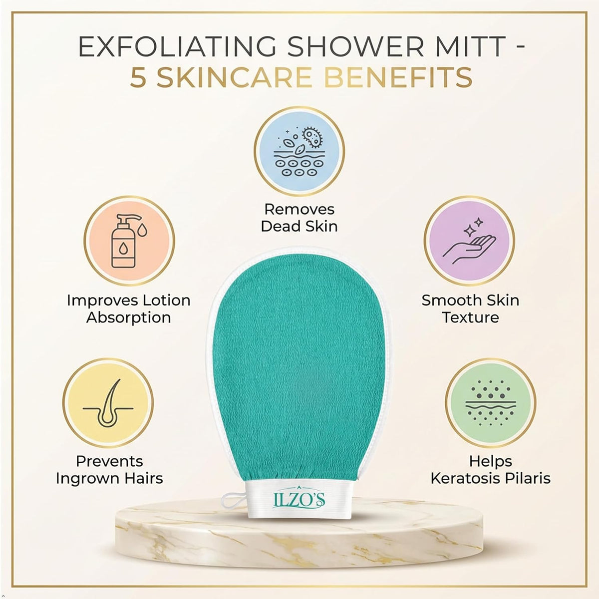 ILZO’S Original Exfoliating Mitt for Body (2 Pack) – Deep Exfoliating Glove for Dead Skin Removal, Korean Viscose Body Scrub Mitt for Smooth Skin, Helps Ingrown Hair & Keratosis Pilaris (GREEN)