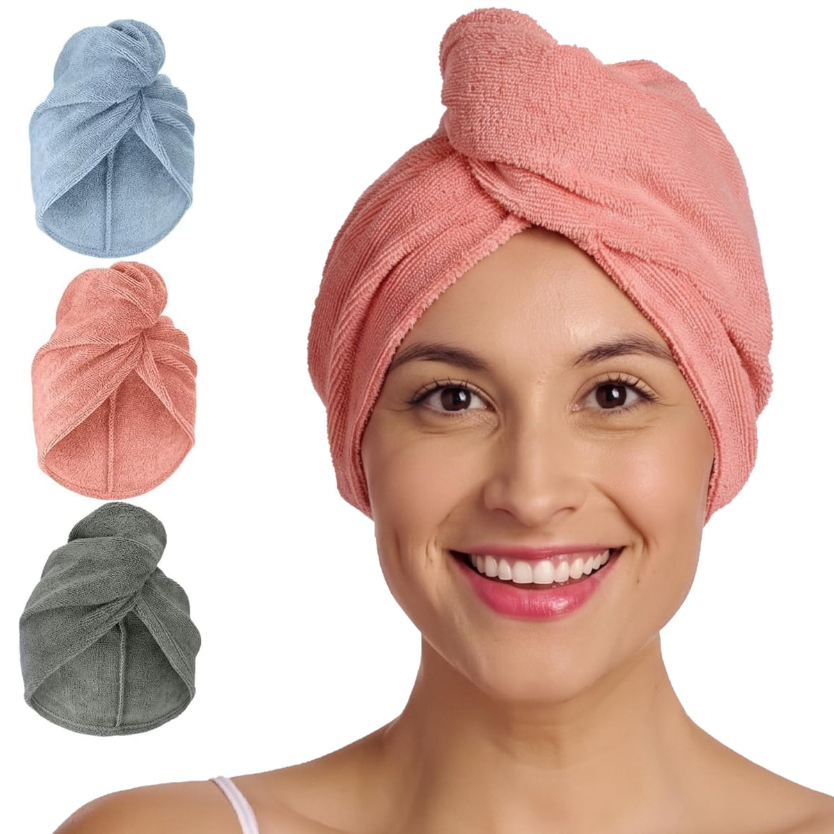 Turbie Twist Microfiber Hair Towel, Grey & Light Pink (2 Pack)