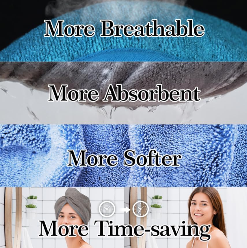Microfiber Hair Towel Hair Wrap: 2 Pcs 10X26 Hair Dryer Women (White Beige)