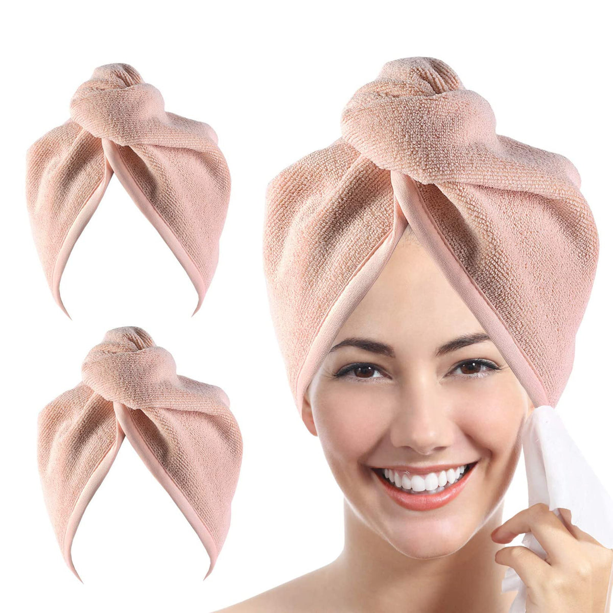 Microfiber Hair Towel Hair Wrap: 2 Pcs 10X26 Hair Dryer Women (White Beige)
