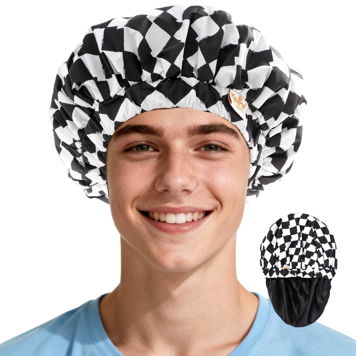 Years calm Satin Lined Shower Cap for Men Waterproof Reusable Camouflage