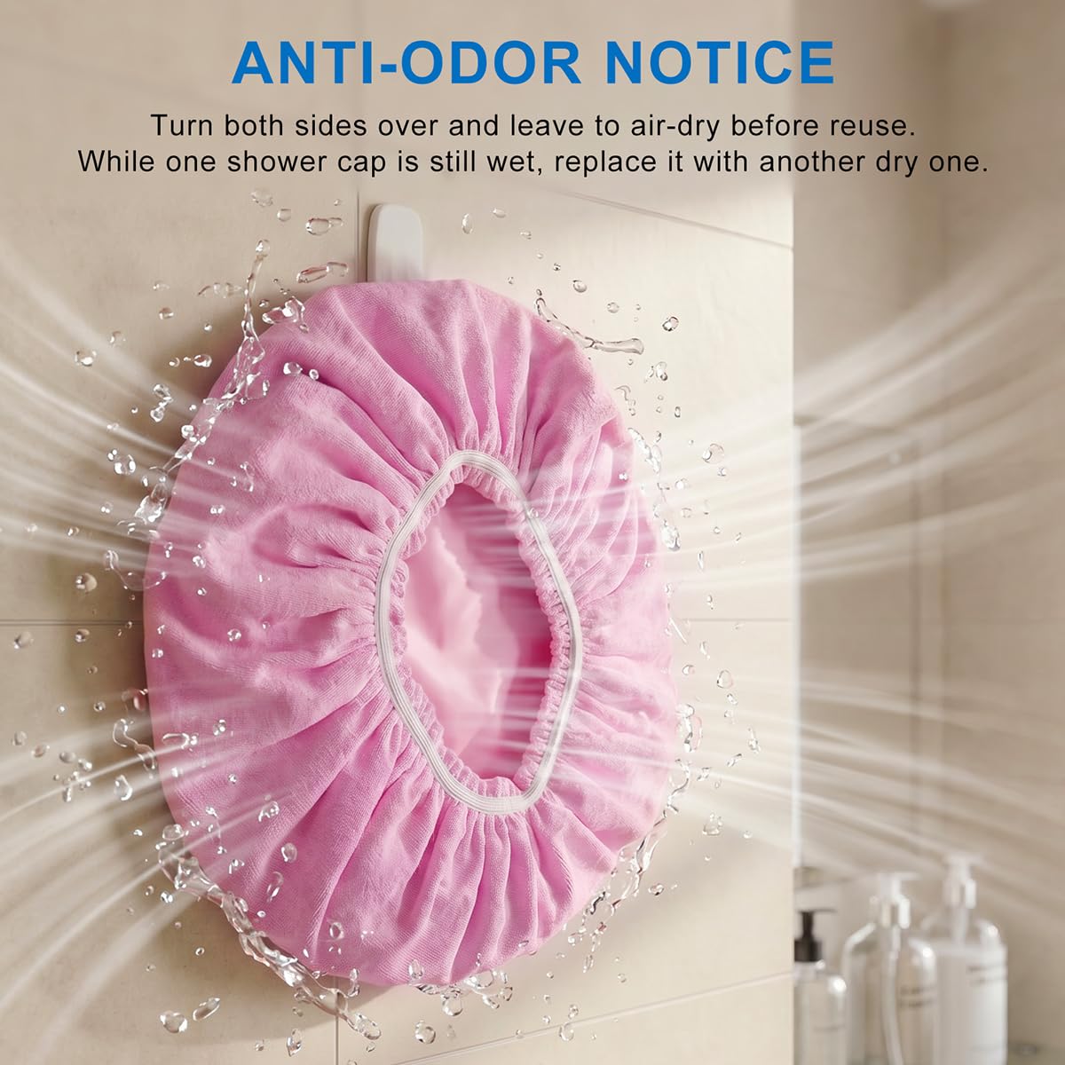 Terry Lined Shower Caps for Women, 4 PCS Cloth Bath Caps Waterproof
