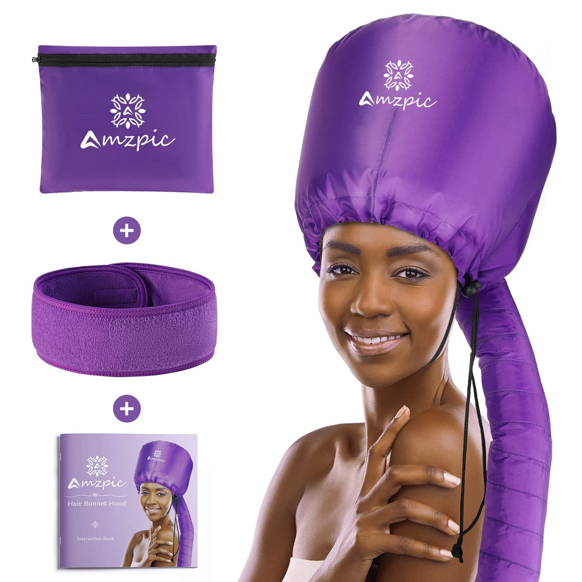 Bonnet Hood Hair Dryer Attachment - Soft, Adjustable Extra Large Bonnet Hair Dryer for Speeds Up Drying Time at Home, Easy to Use for Styling, Curling and Deep Conditioning (Pink)