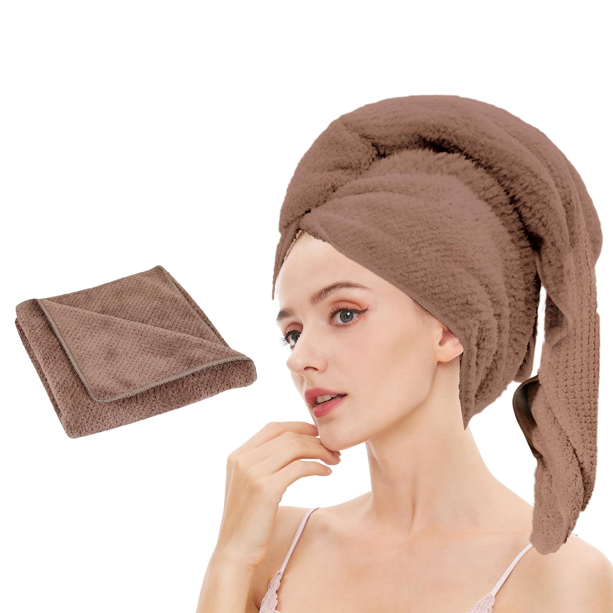 Microfiber Hair Towel Quick Dry Hair Towel Hair Drying Towels Suitable for All Kinds of Hair Ultra Absorbent Long and Thick Hair 24X48inch Dark Brown (1pcs)