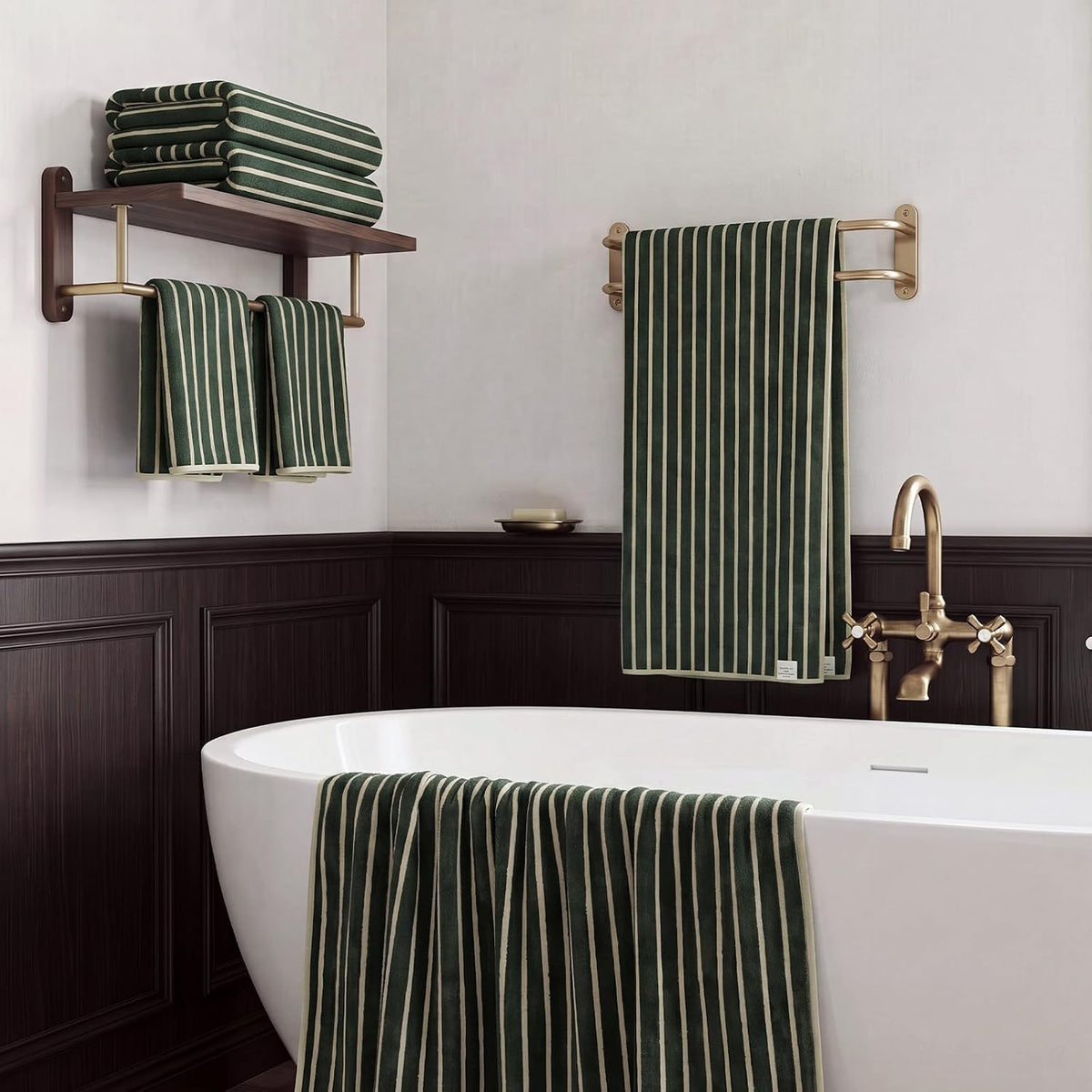 ecolook Striped Microfiber Bathroom Towel Set, Lightweight-Green