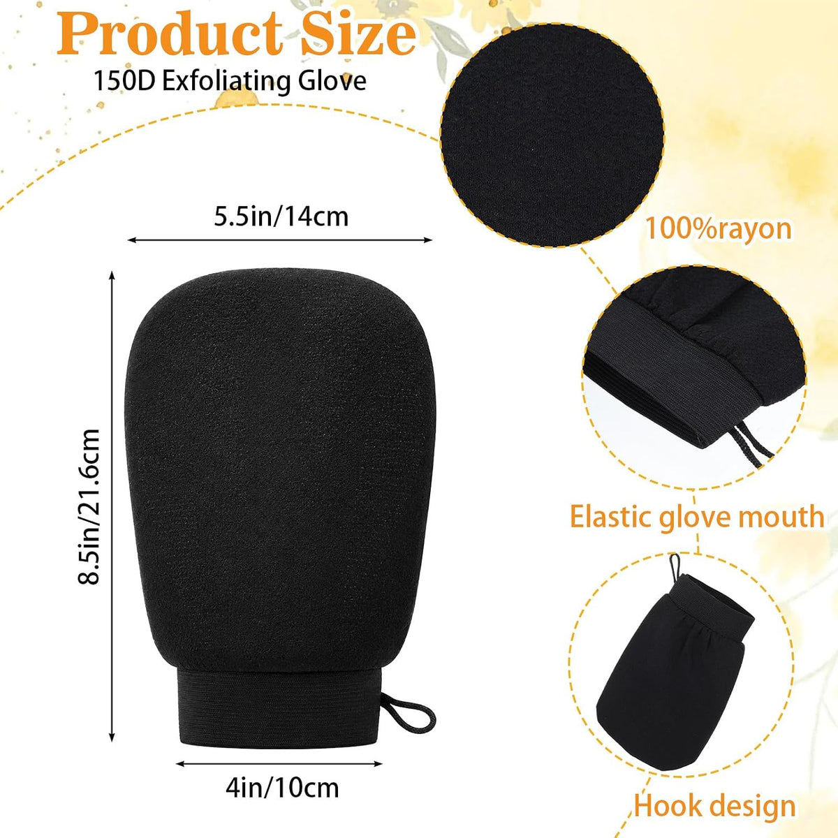 20 Pcs Exfoliating Gloves, Bulk Viscose Fiber Body Scrubber Mitts for Dead Skin Removal, Korean Style Shower Exfoliator for Men and Women, Black