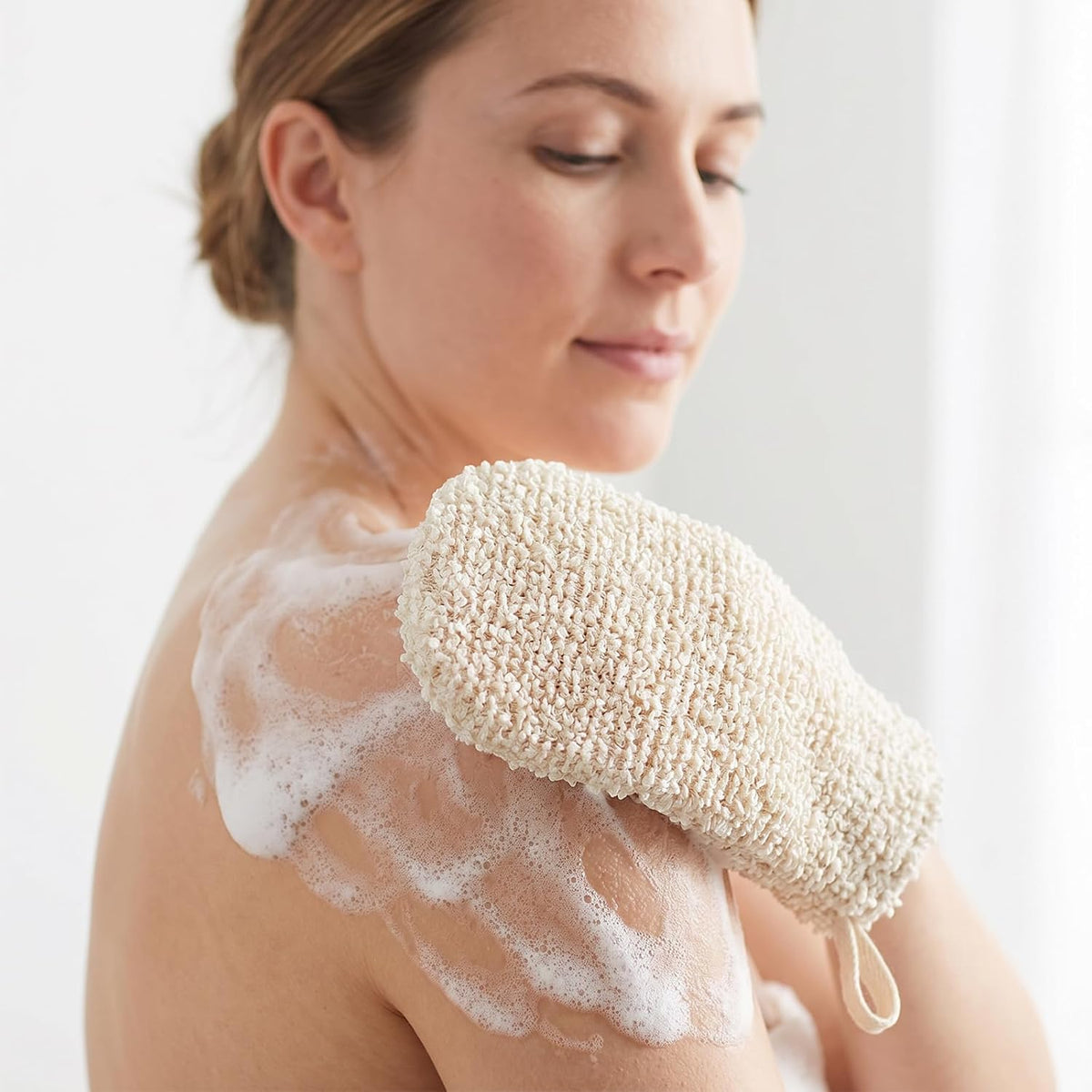 2Pcs Natural Bath Gloves, Exfoliate Glove Shower Mitt for Women Men, Soft Loofah Gloves Mitts Washcloth, Fiber Exfoliating Mitt for Body Scrub and Cleansing