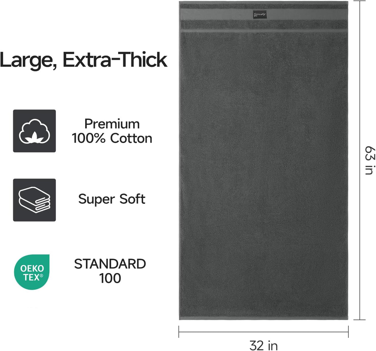 REDKISS 2 Pack Bath Towels Large 32x63 Inches, Heavyweight 760G - Dark Gray
