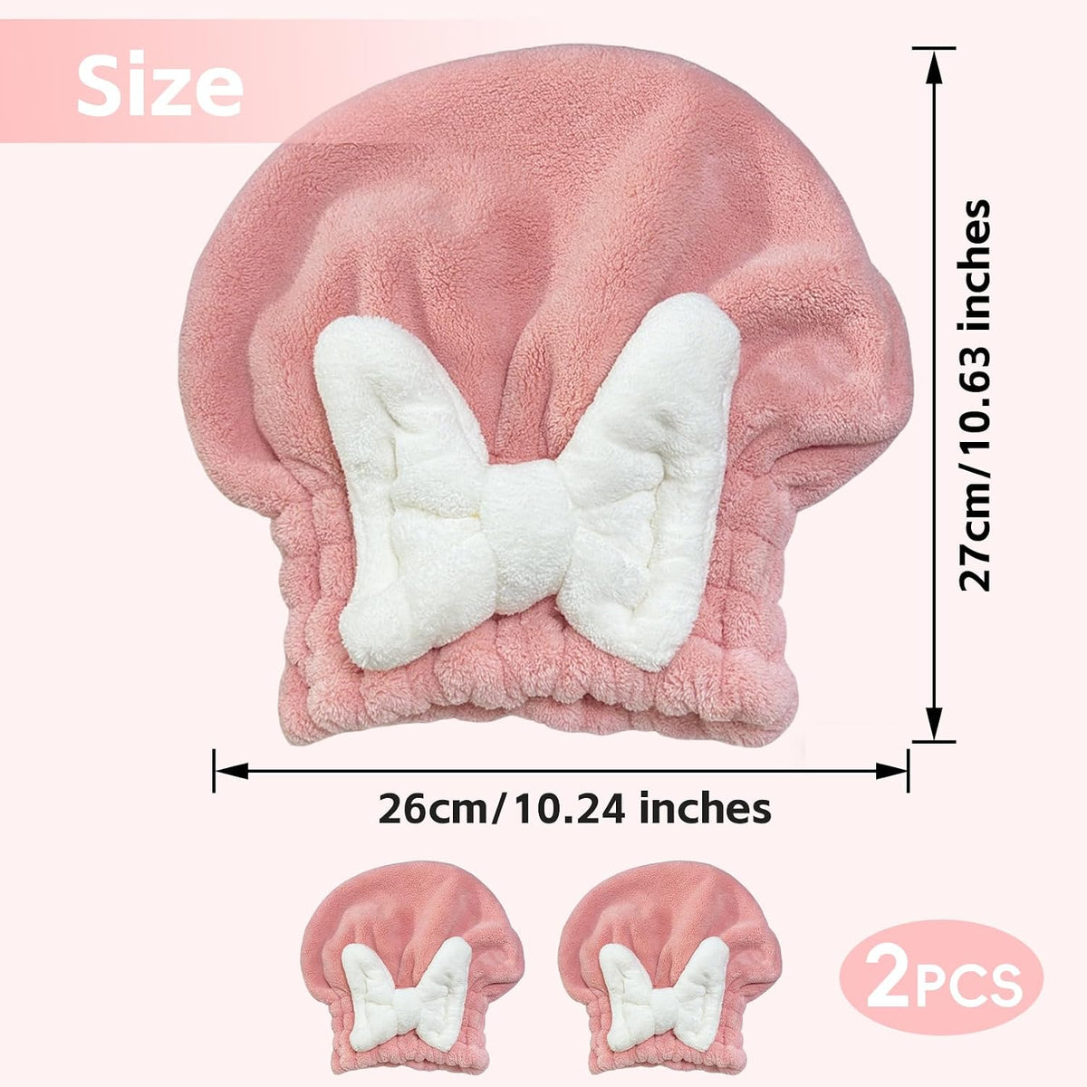 2 Pcs Microfiber Hair Towel Cap for Women, Super Soft Absorbent