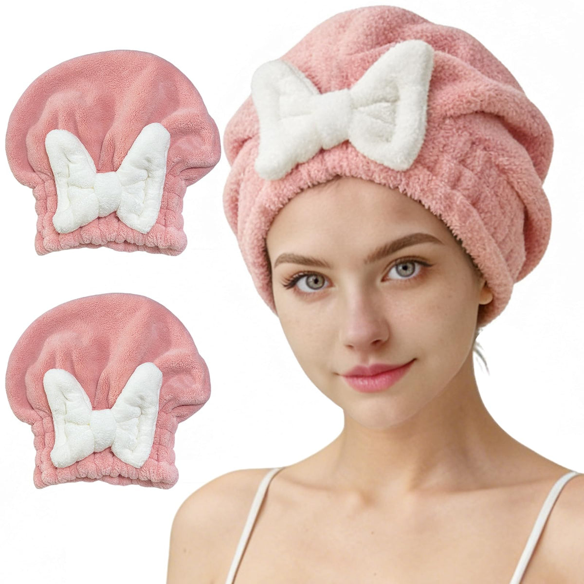 2 Pcs Microfiber Hair Towel Cap for Women, Super Soft Absorbent