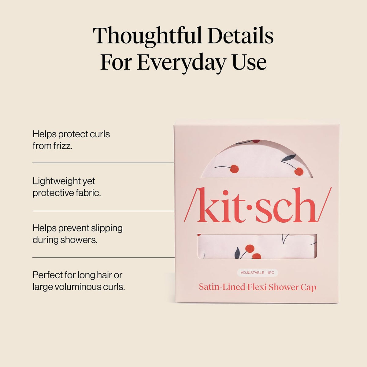 Kitsch Luxury Large Shower Cap for Women - Cherry Print