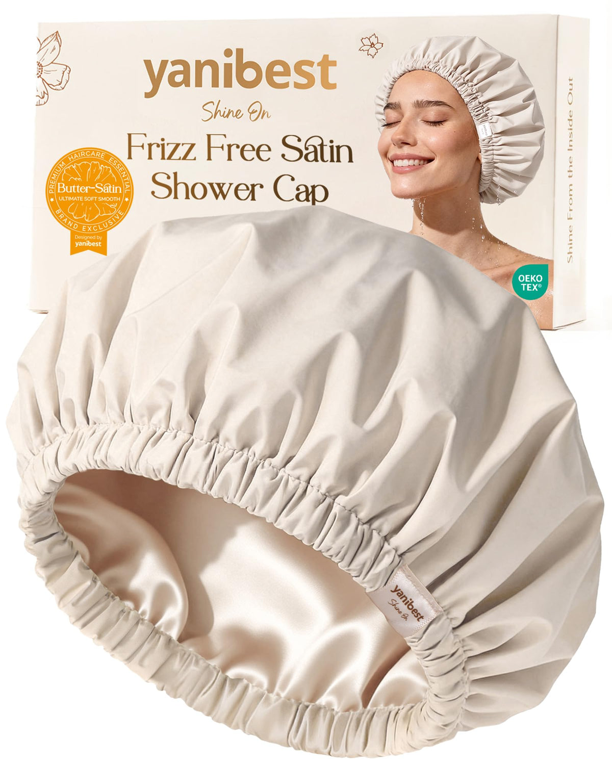Yanibest Satin Lined Shower Cap, Reusable Waterproof Shower Caps for Women