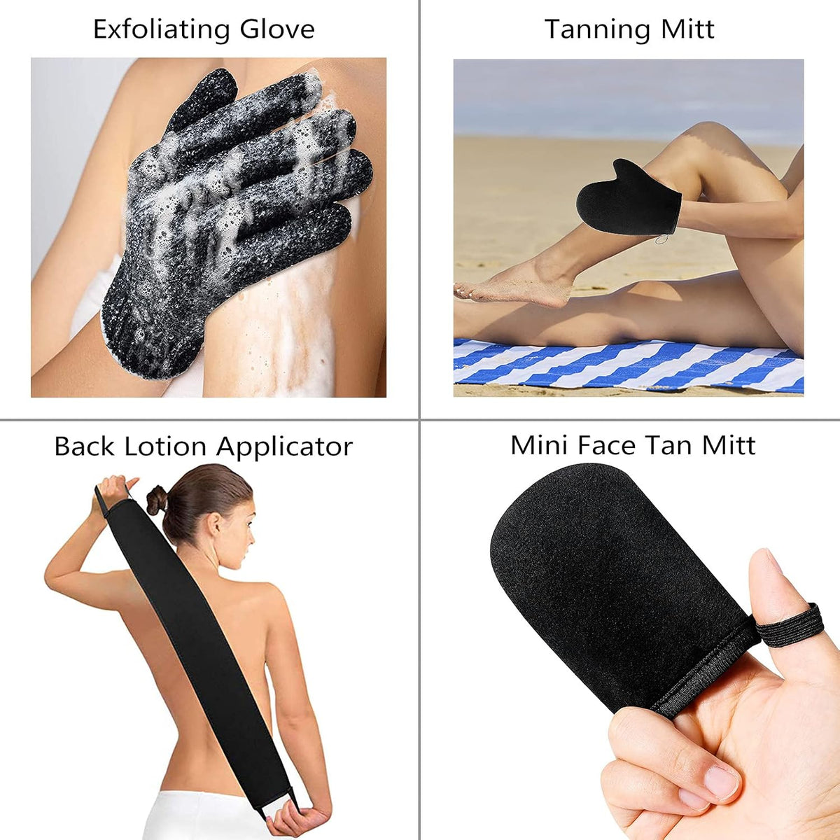 5 Pack Self Tanning Mitt Applicator Kit - Face Tan Mitt, Back Lotion Applicator, Exfoliating Glove, Tanning Brush,Mini Tanner Mitt