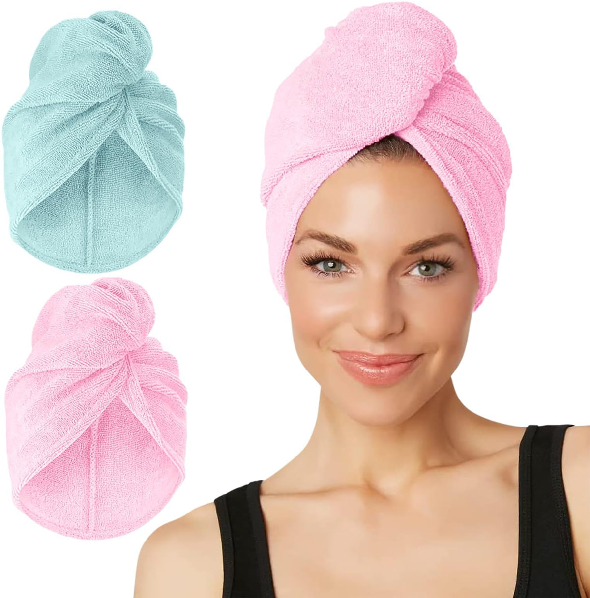 Turbie Twist Microfiber Hair Towel, Grey & Light Pink (2 Pack)