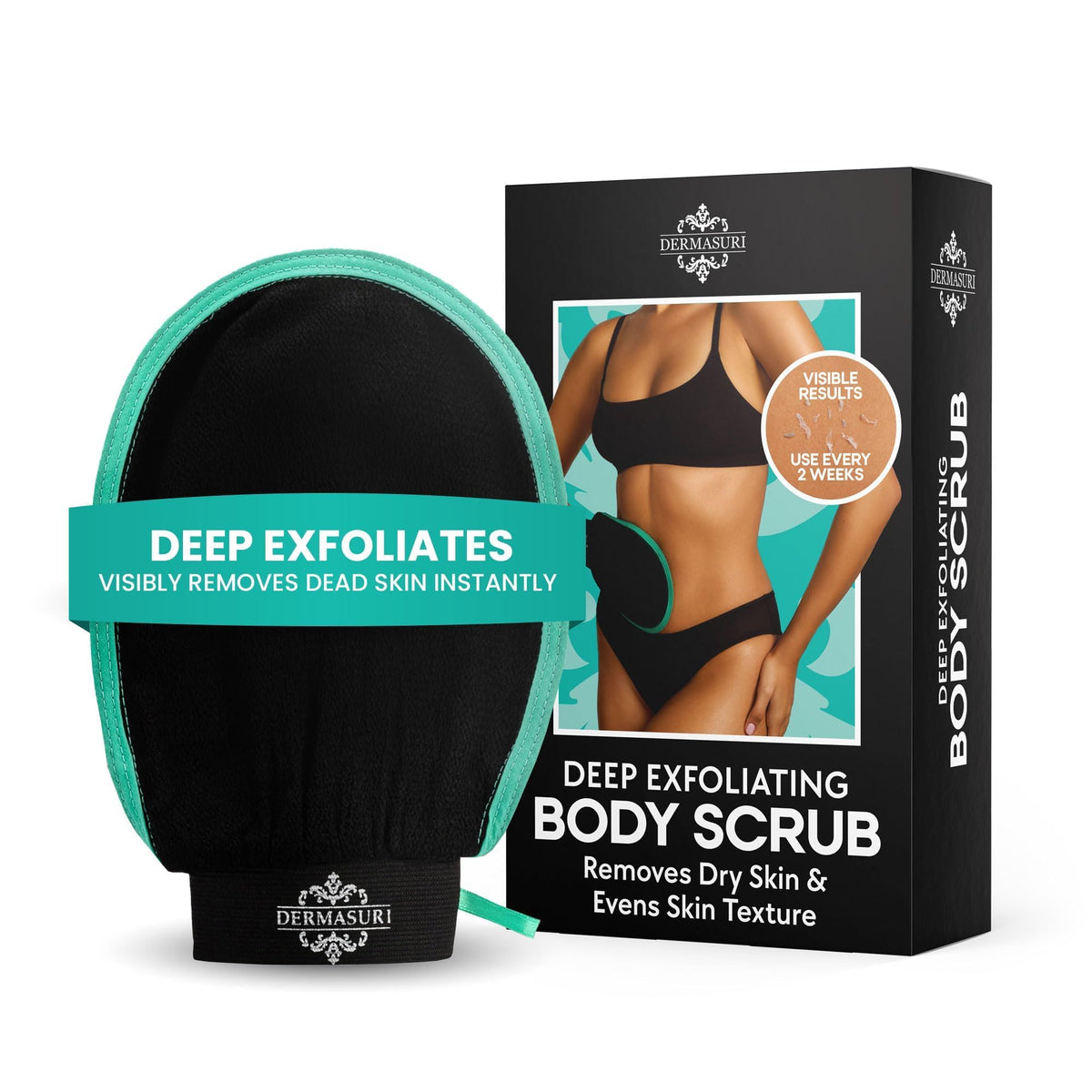 Dermasuri Exfoliating Body Scrubber Glove, Exfoliating Glove, Teal (1 Pack)