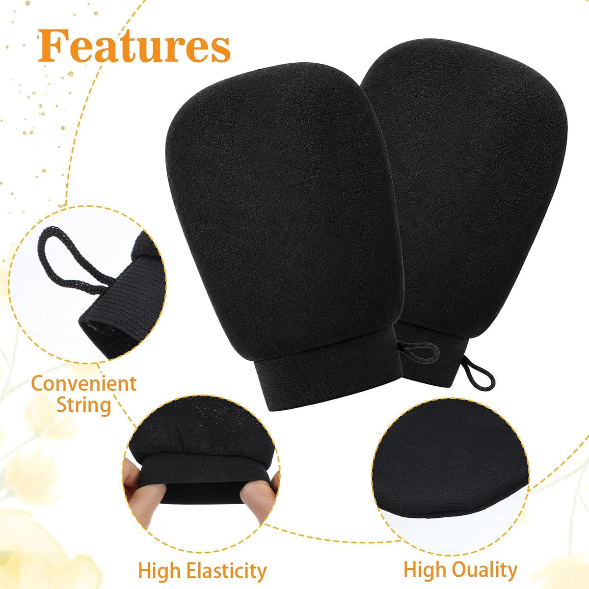 20 Pcs Exfoliating Gloves, Bulk Viscose Fiber Body Scrubber Mitts for Dead Skin Removal, Korean Style Shower Exfoliator for Men and Women, Black