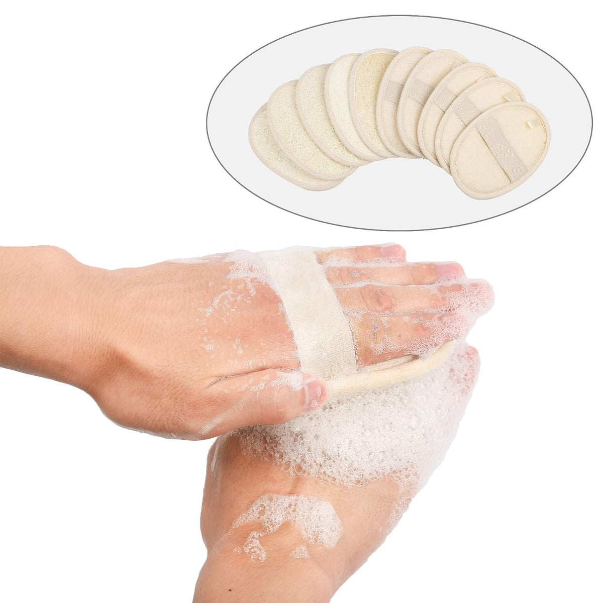 10-Pack Exfoliating Loofah Sponge Pads - Natural Luffa & Terry Cloth, Body Scrubbers for Shower & Bath Mooerca 1