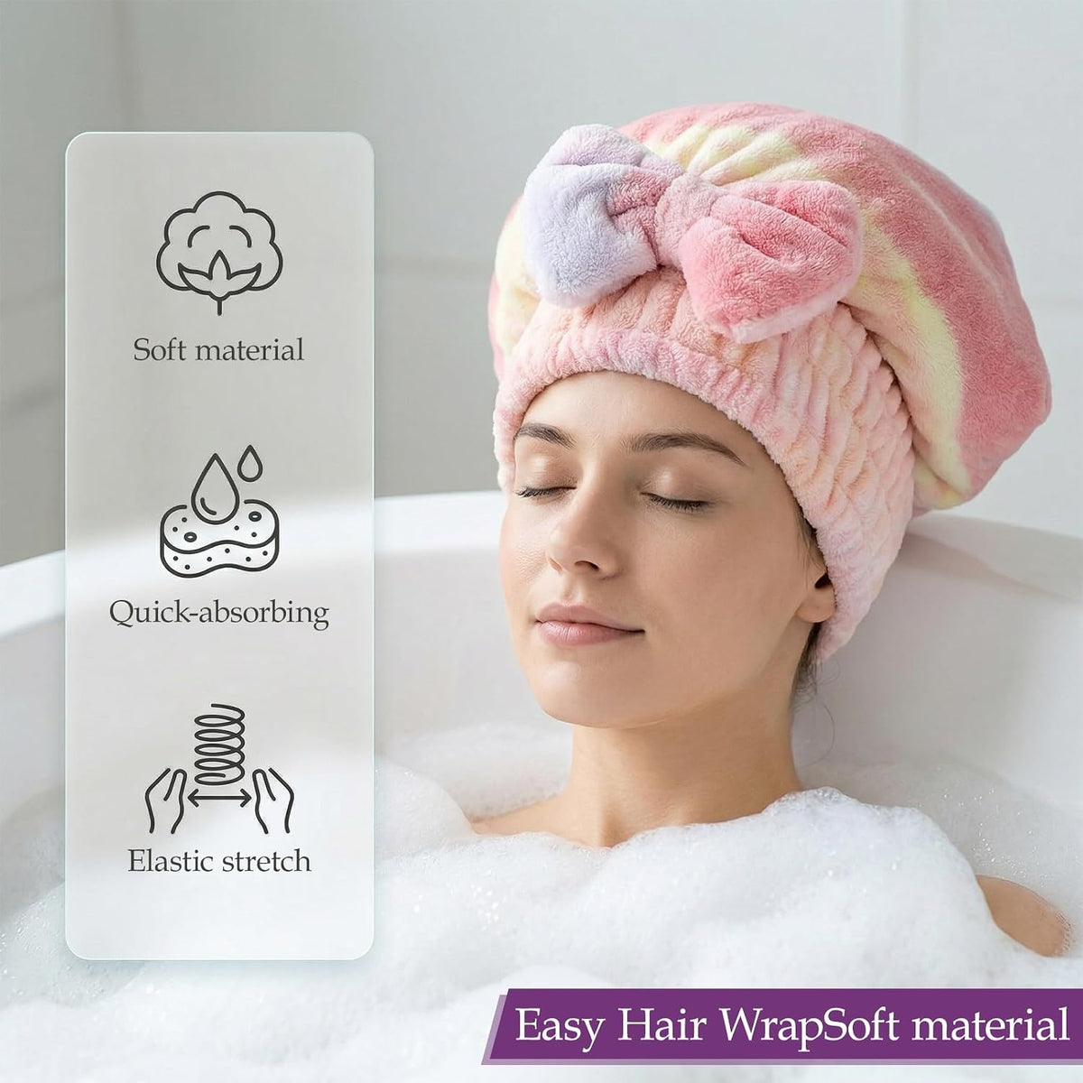 2 Pcs Ultra Absorbent Microfiber Hair Towel Wrap, Bow Tie Design Hair Drying Caps Quick Dry Hair Towel for Women Girls Long Curly Hair (Gradient)