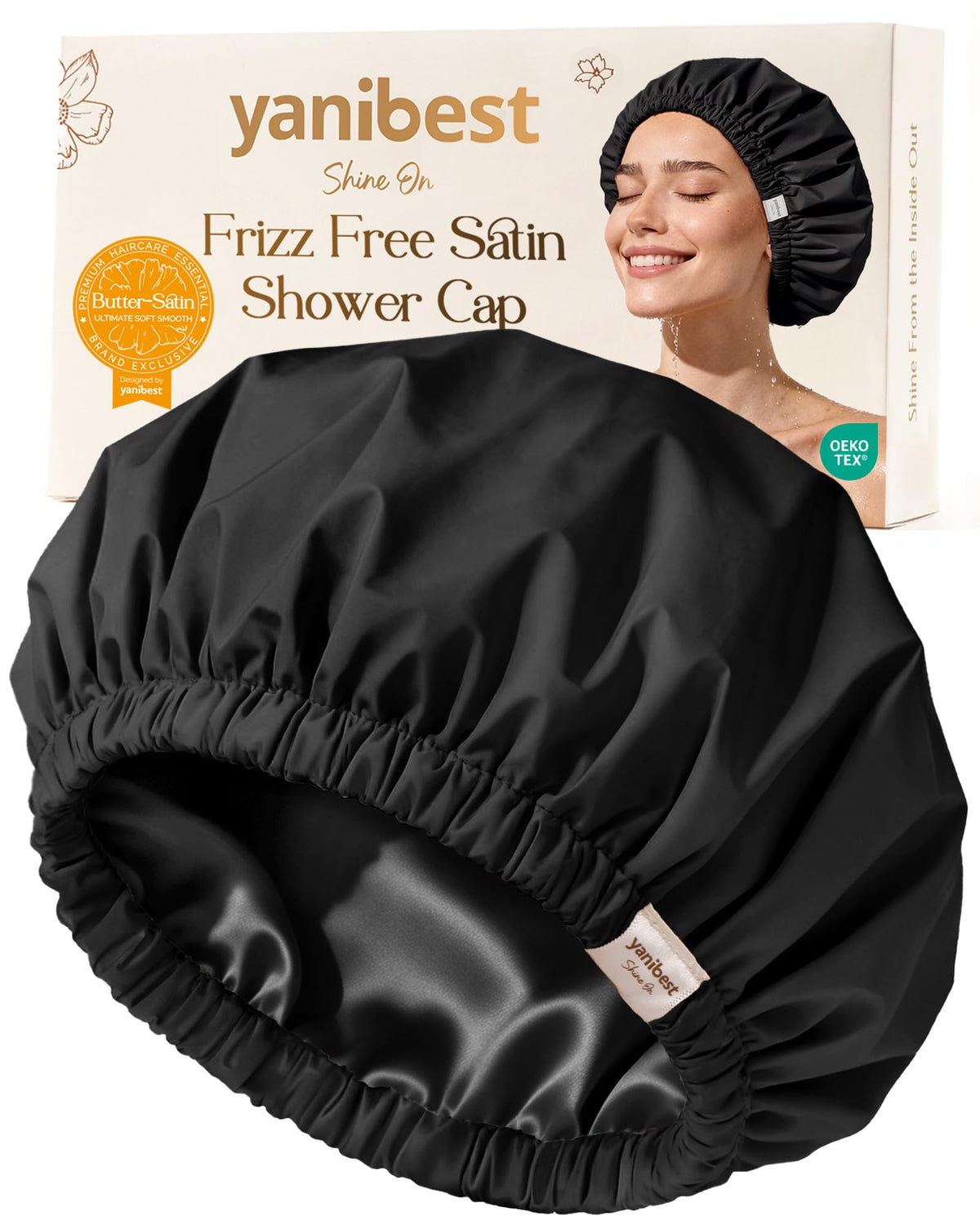 Yanibest Satin Lined Shower Cap, Reusable Waterproof Shower Caps for Women
